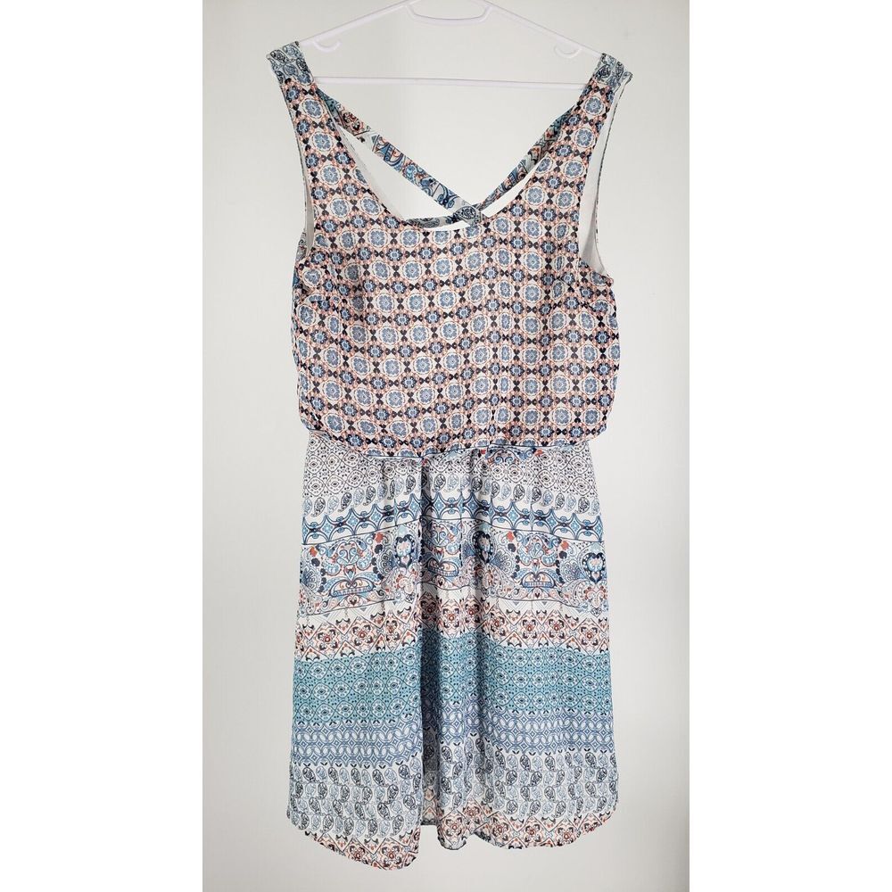 Japna Womens Blouson Top Mini Dress Paisley Geometric Size Medium w/ White Liner